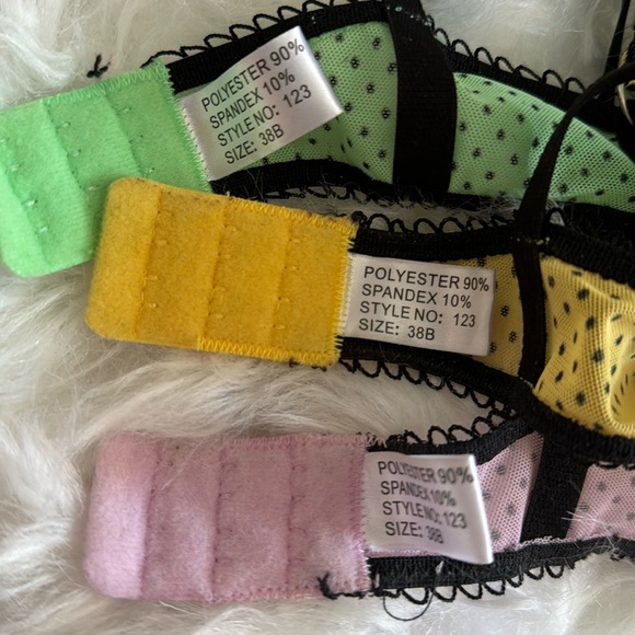 Intimate Moments Lot 3 Bras Polka Dots Wire Pink Green Yellow Sz 38B - Picture 2 of 2